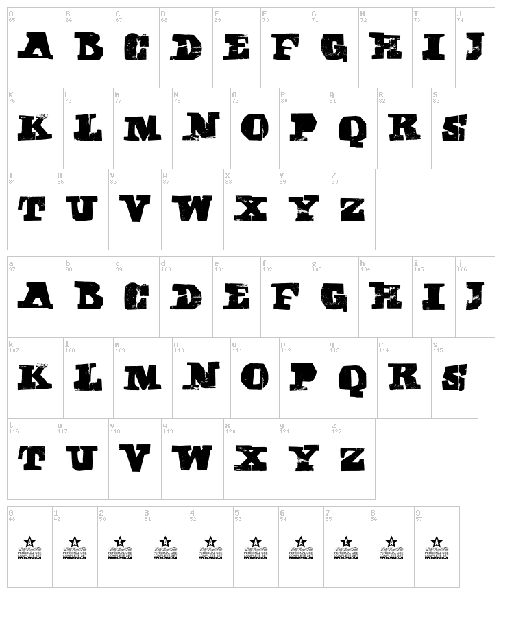 Cubika Script font map